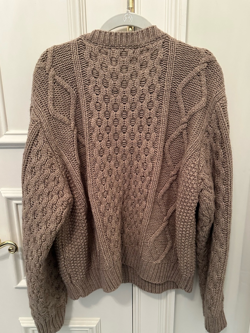 Chunky Cable Knit Button-Front Cardigan - Taupe - Picture 6 of 6